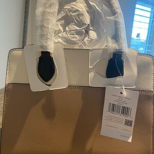 Kate Spade Madison Two-Tone Satchel in White, Taupe and Black Accents